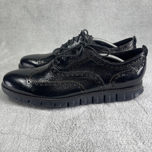 Cole Haan Zerogrand Wingtip Oxford Mens 12 Black Patent Leather Brogue Shoes